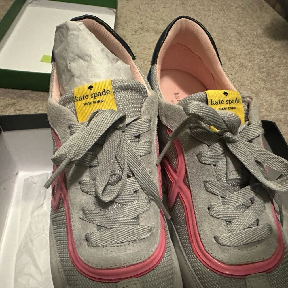 Kate Spade Gray Sneakers with Pink and Blue Accents - Picture 4 of 5